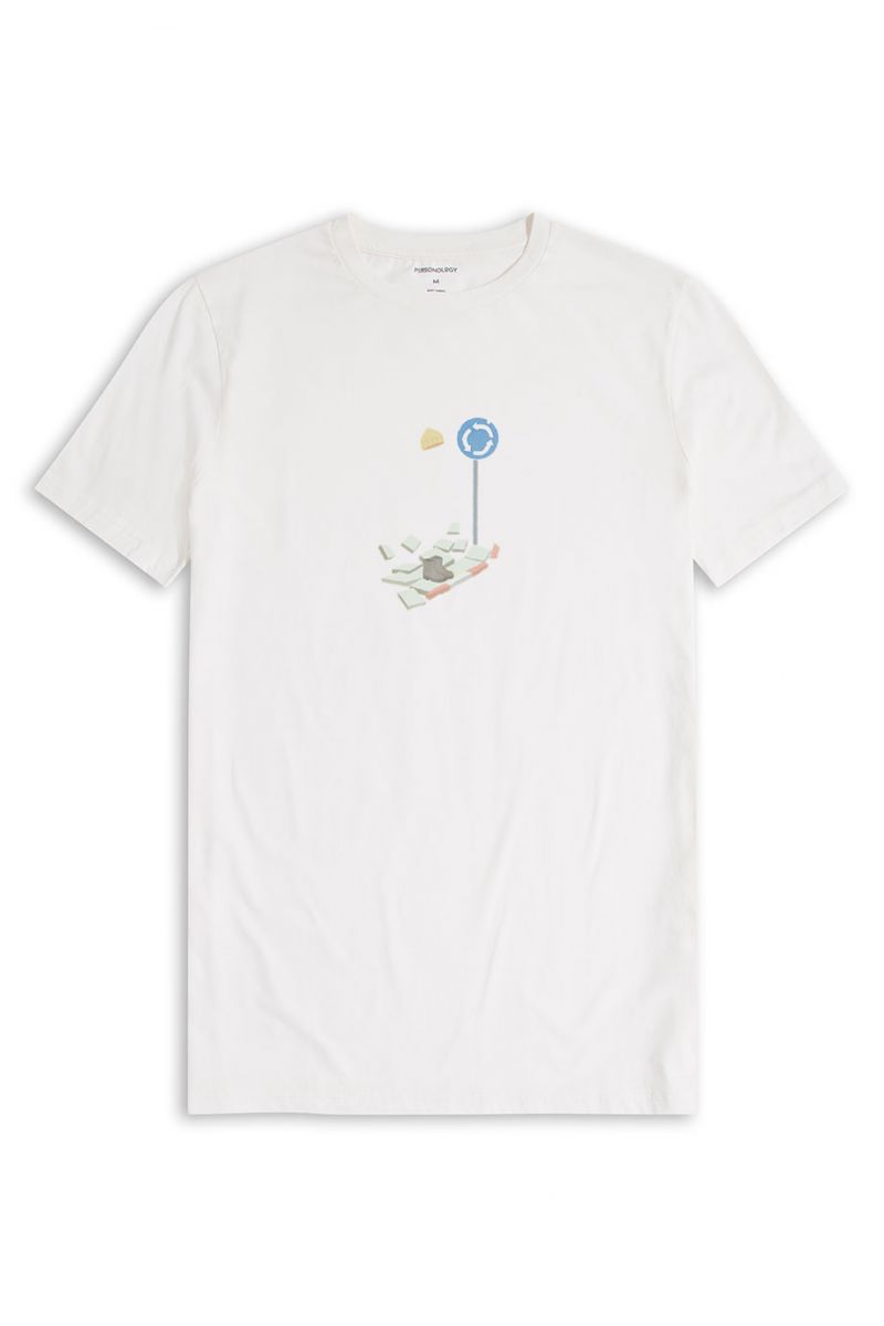 Off White Soft Fabric Rjovik Design Short Sleeve Tee