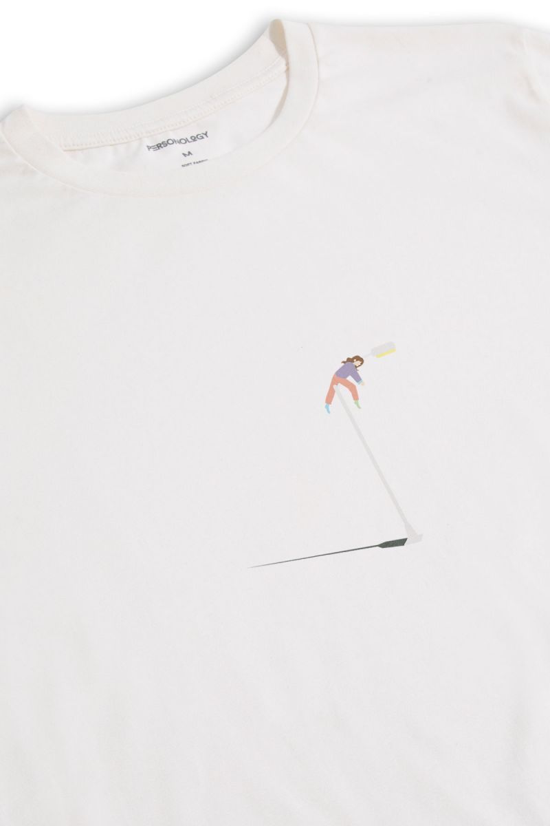 Off White Soft Fabric Tigwa Design Short Sleeve Tee