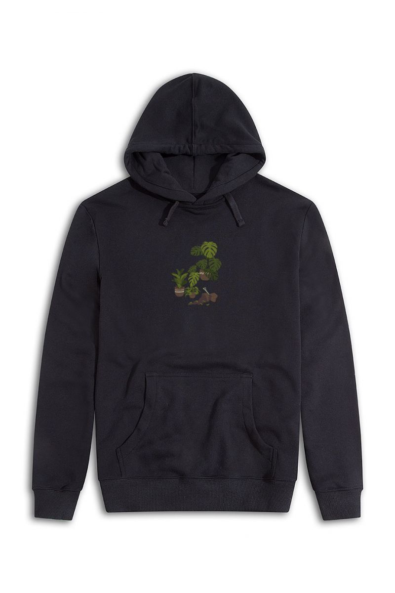 Black Premium Cotton Flora Design Pullover Hoodie