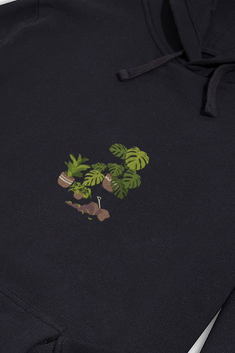 Black Premium Cotton Flora Design Pullover Hoodie