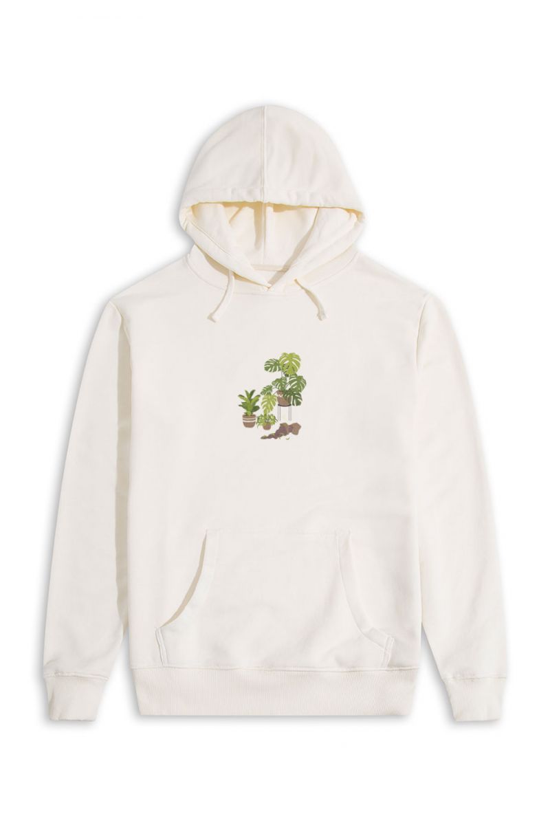 Ecru Premium Cotton Flora Design Pullover Hoodie