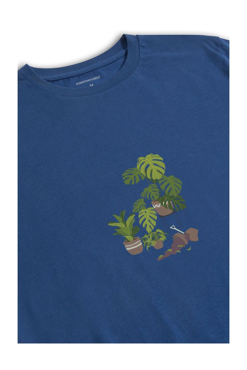 Navy Soft Fabric Flora Design Short Sleeve Tee