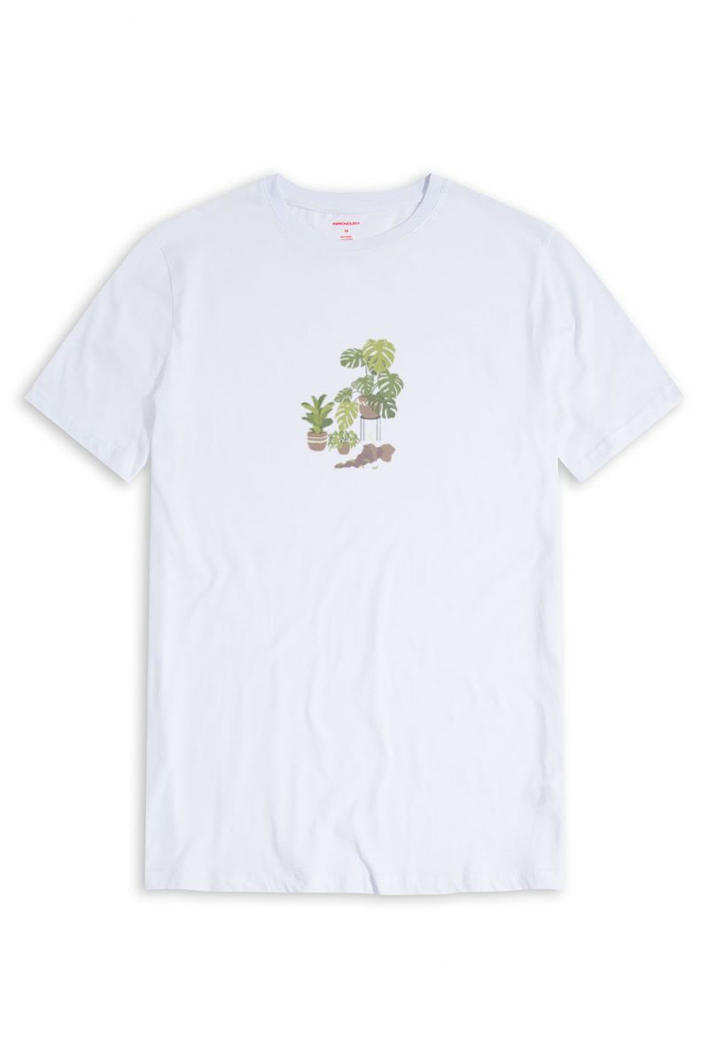 White Soft Fabric Flora Design Short Sleeve Tee