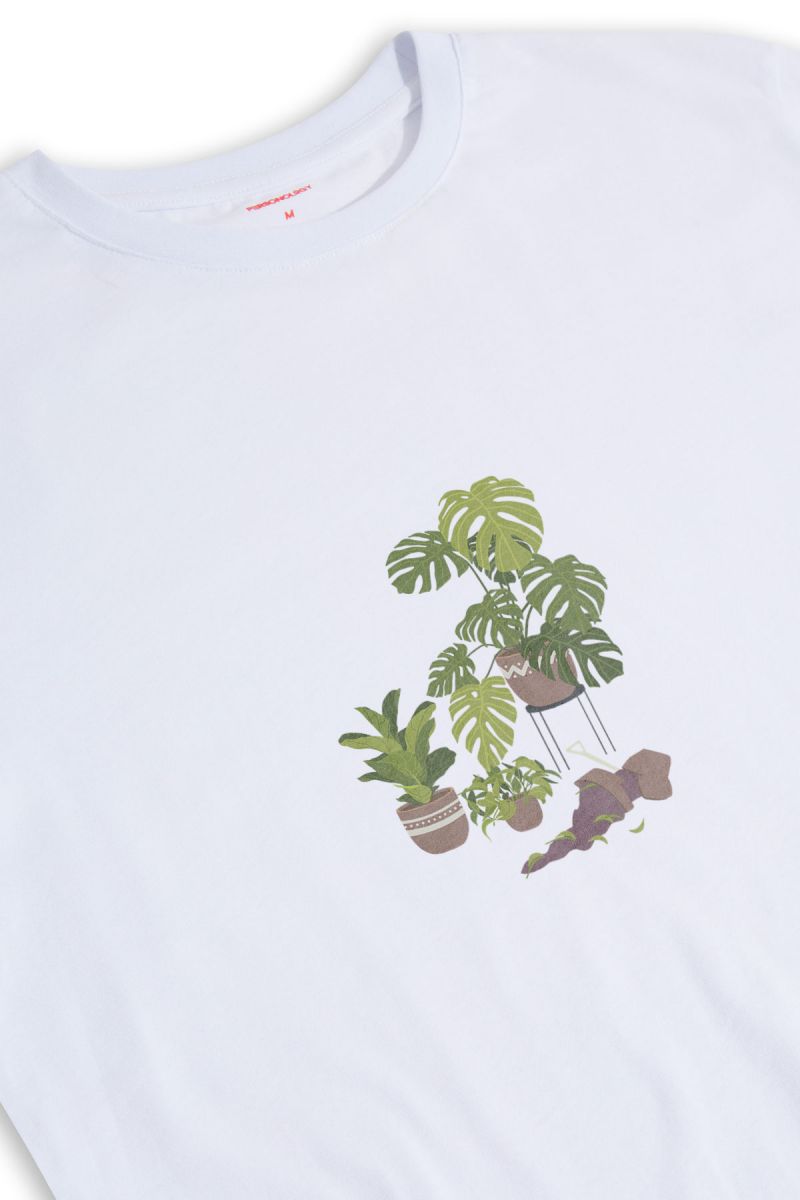 White Soft Fabric Flora Design Short Sleeve Tee