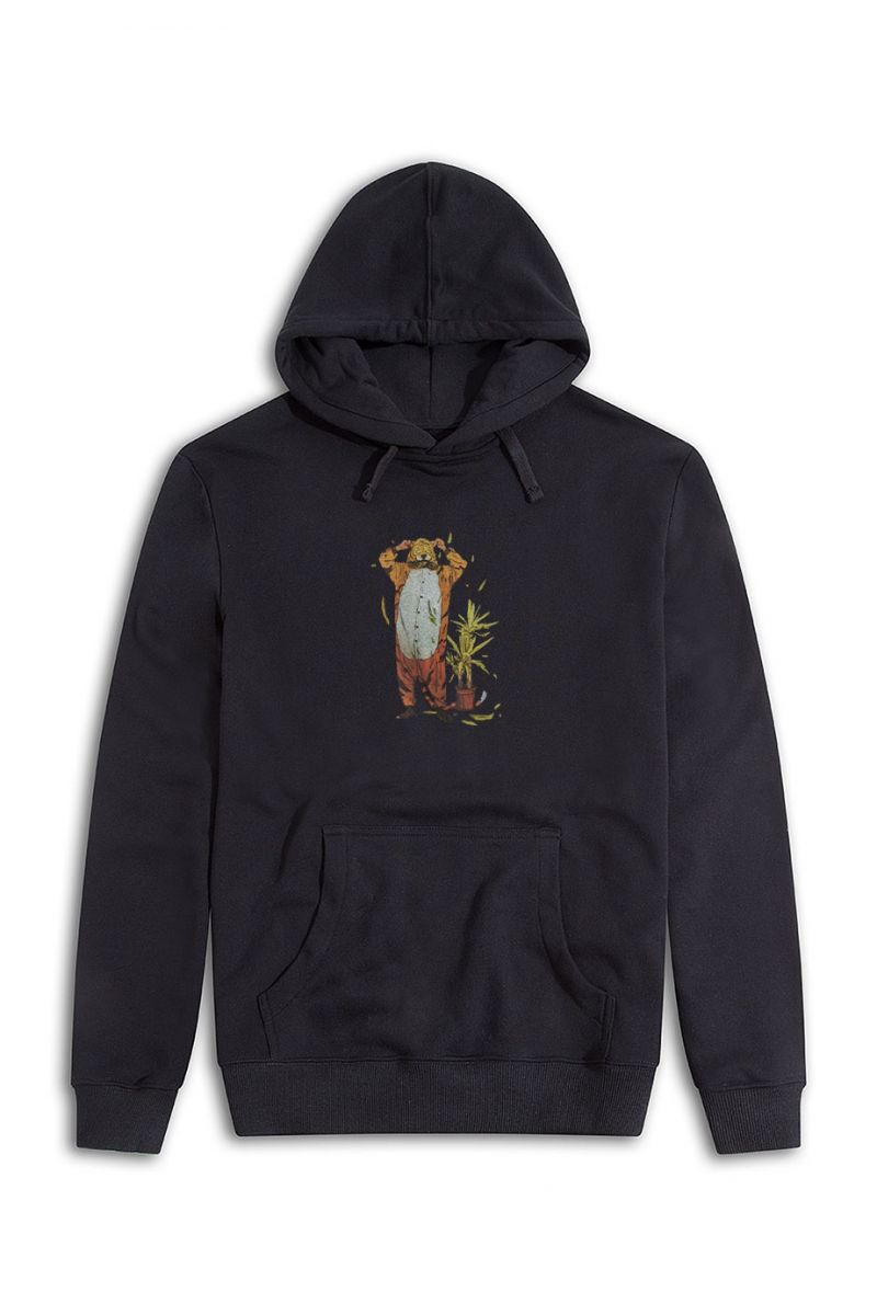 Black Premium Cotton Flora Design Pullover Hoodie