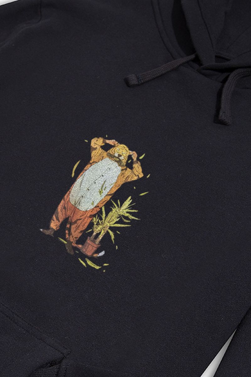 Black Premium Cotton Flora Design Pullover Hoodie