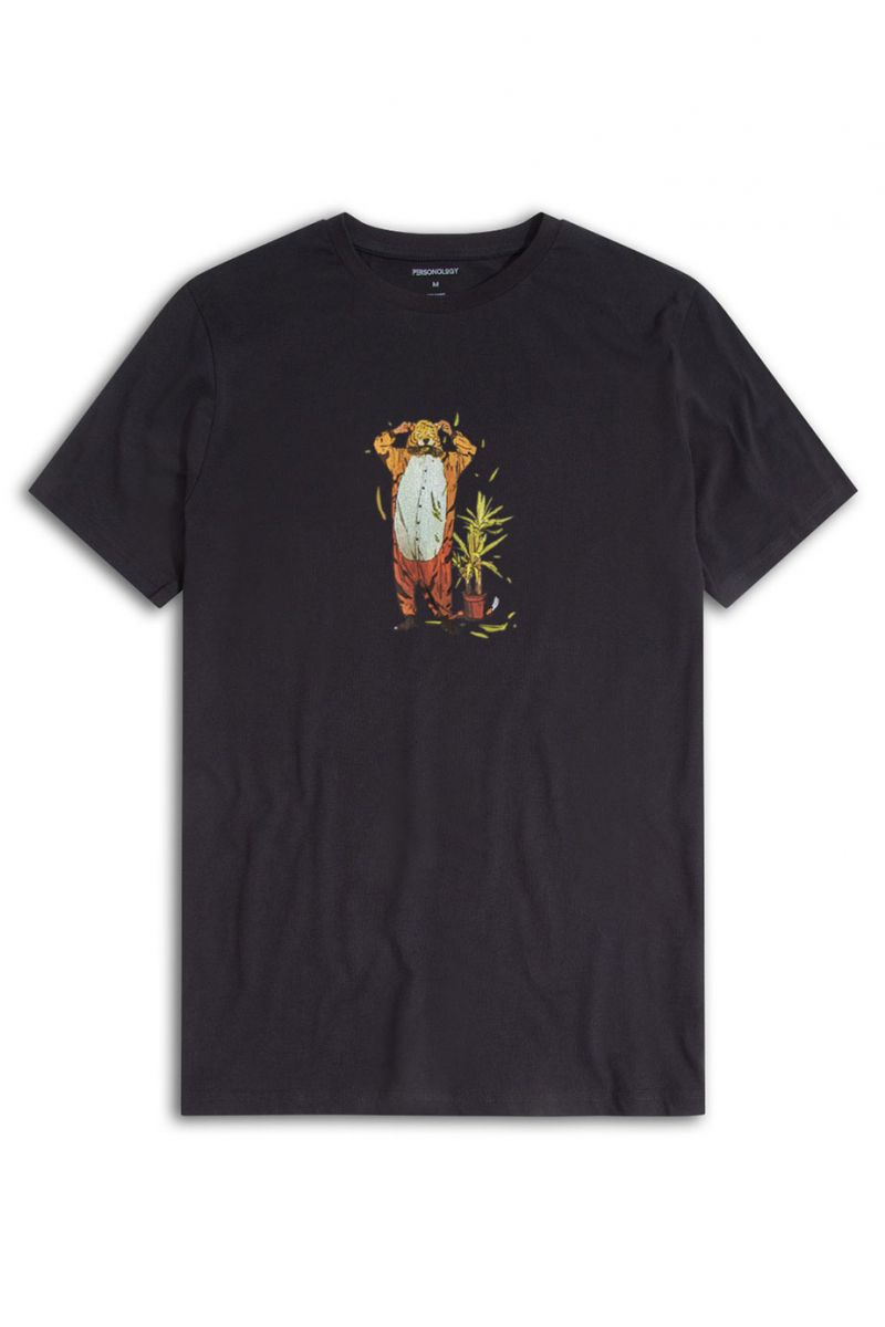 Black Soft Fabric Flora Design Short Sleeve Tee