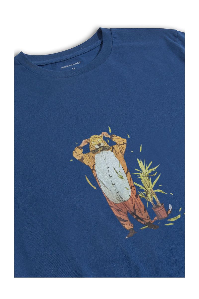 Navy Soft Fabric Flora Design Short Sleeve Tee