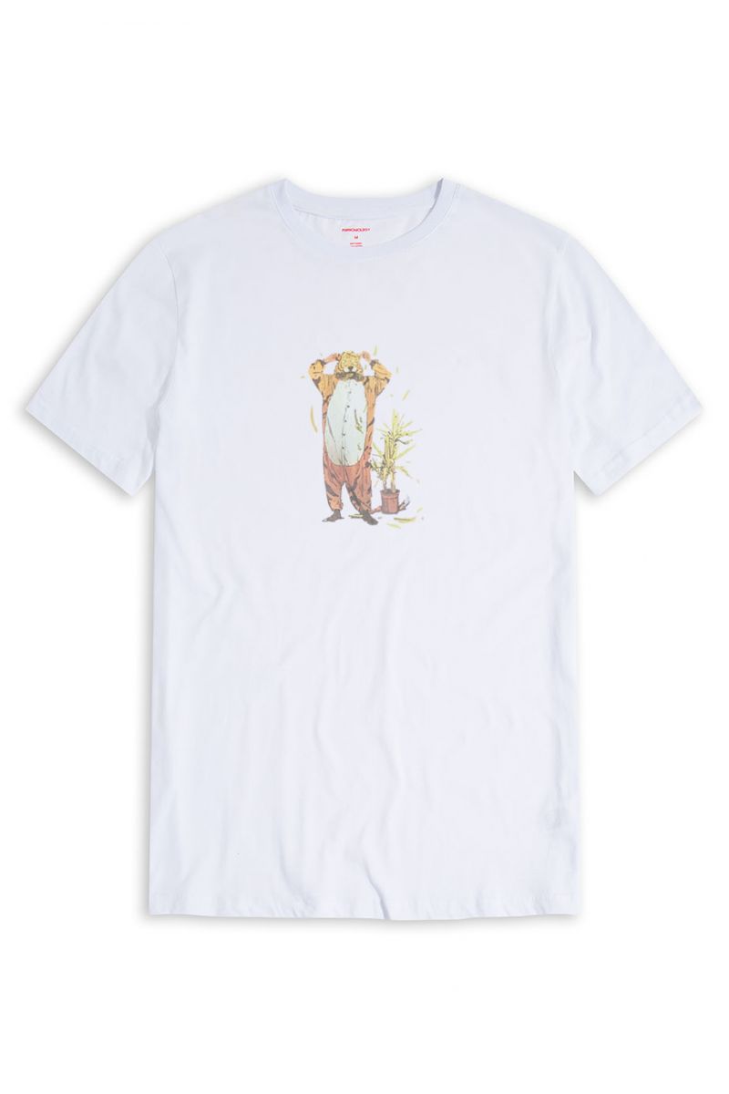 White Soft Fabric Flora Design Short Sleeve Tee