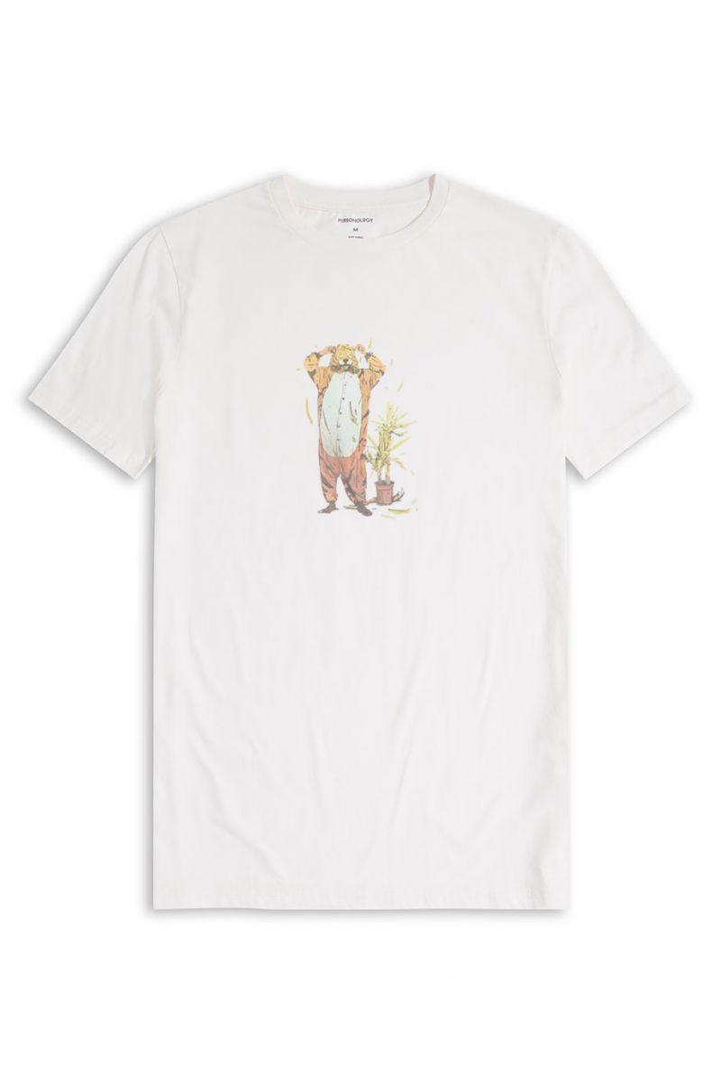 Off White Soft Fabric Flora Design Short Sleeve Tee