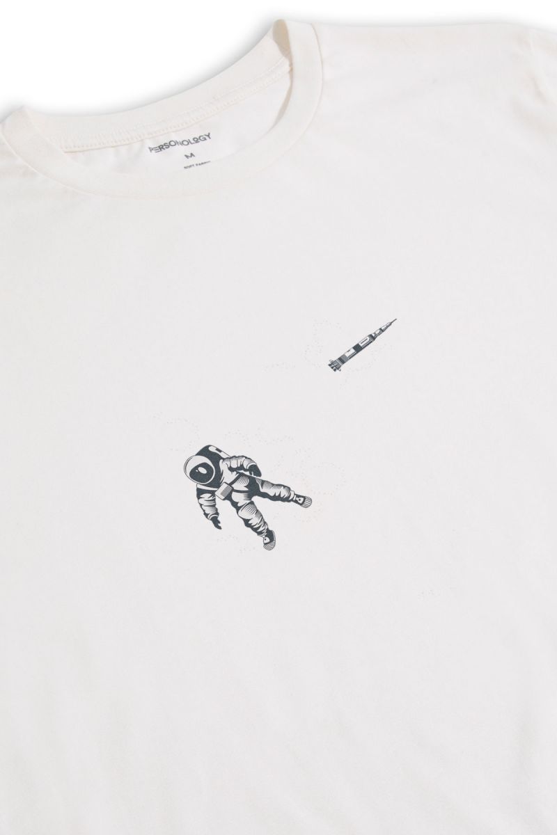 Off White Soft Fabric Astrok Design Short Sleeve Tee