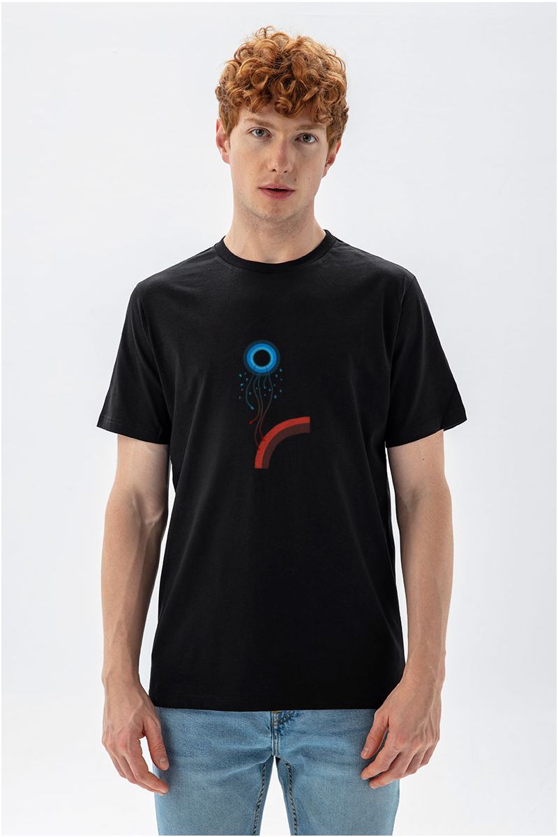 Black Soft Fabric Free Soul Design Short Sleeve Tee