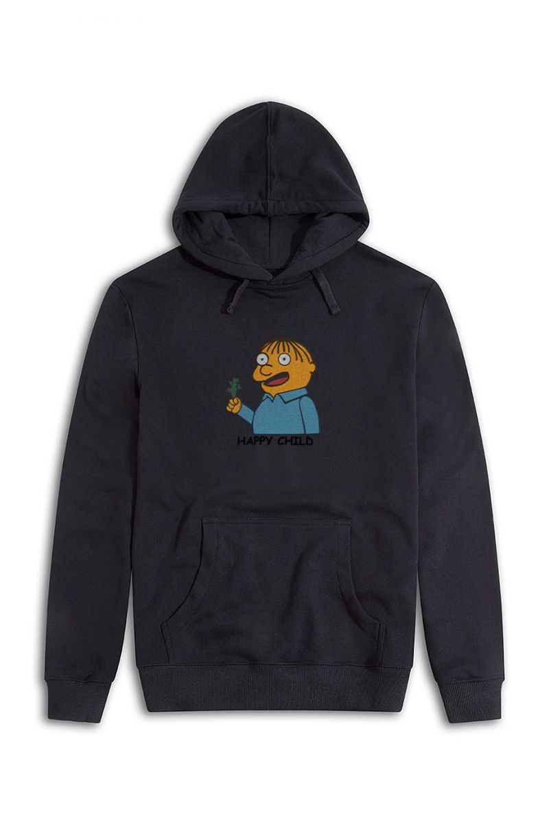 Black Premium Cotton Happy Child Design Pullover Hoodie