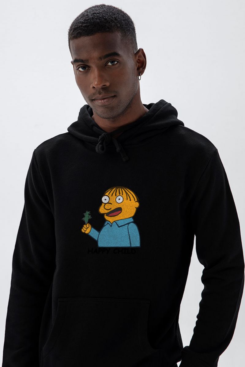 Black Premium Cotton Happy Child Design Pullover Hoodie