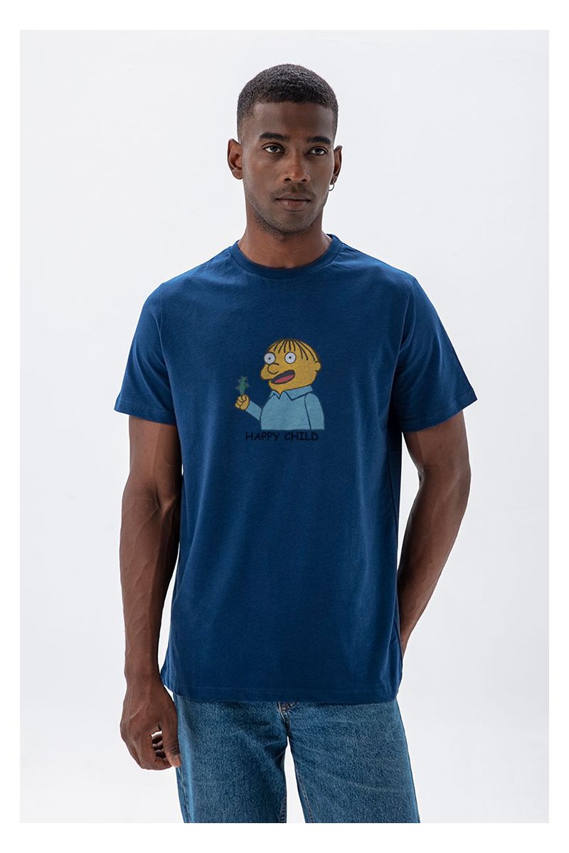 Navy Soft Fabric Happy Child Design Short Sleeve Tee