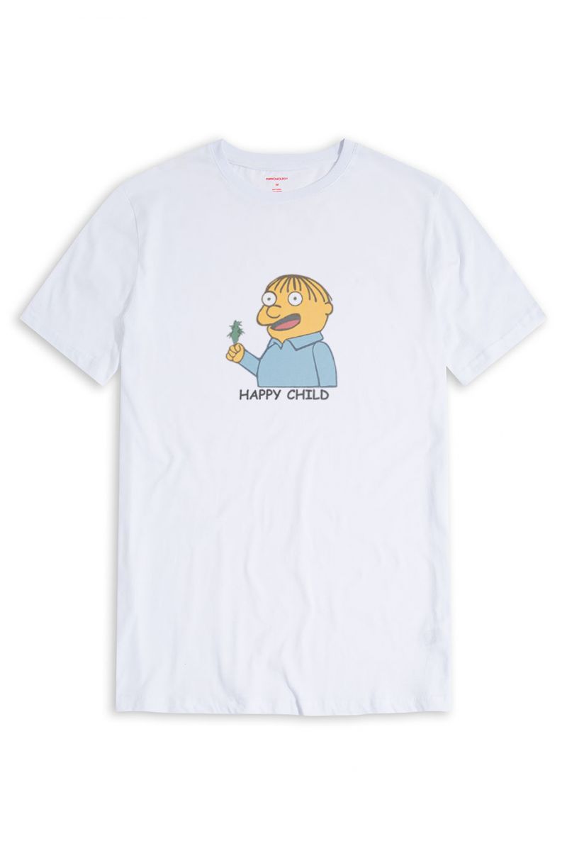 White Soft Fabric Happy Child Design Short Sleeve Tee