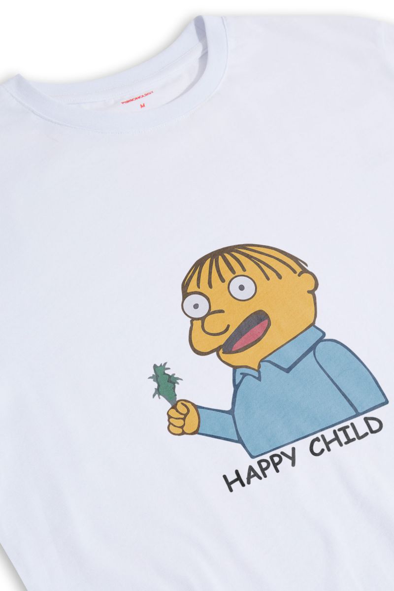 White Soft Fabric Happy Child Design Short Sleeve Tee