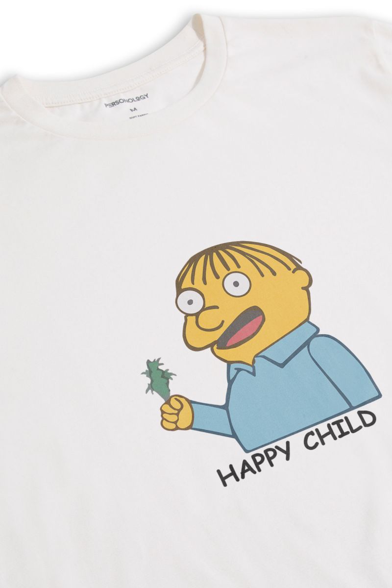 Off White Soft Fabric Happy Child Design Short Sleeve Tee