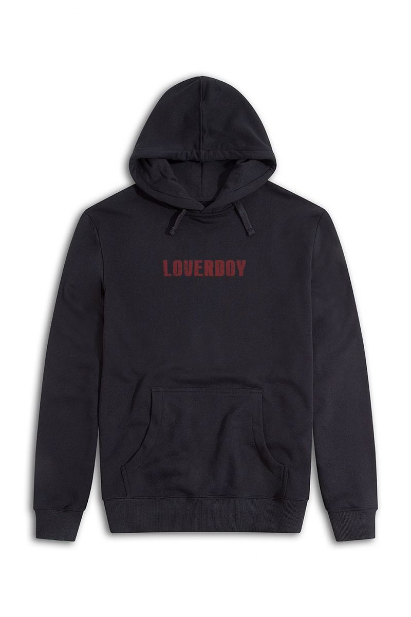 Black Premium Cotton Loverboy Design Pullover Hoodie