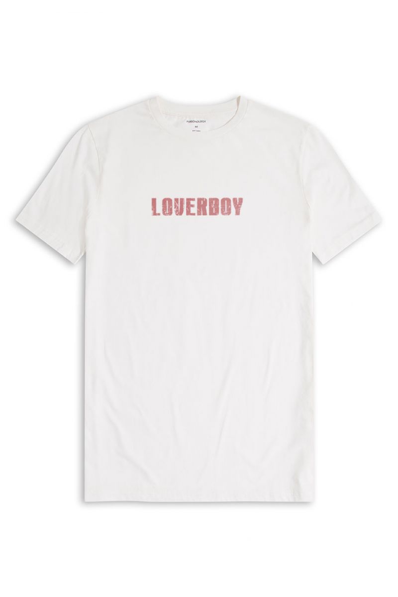 Off White Soft Fabric Loverboy Design Short Sleeve Tee
