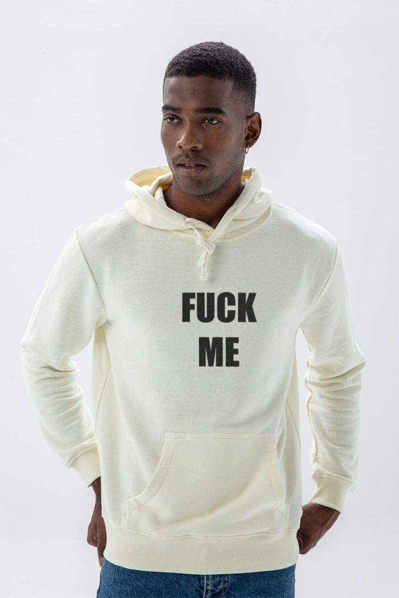 Ecru Premium Cotton F**k Me Design Pullover Hoodie