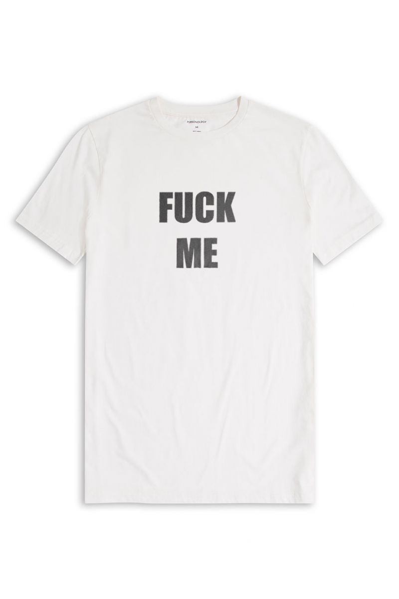 Off White Soft Fabric F**k Me Design Short Sleeve Tee