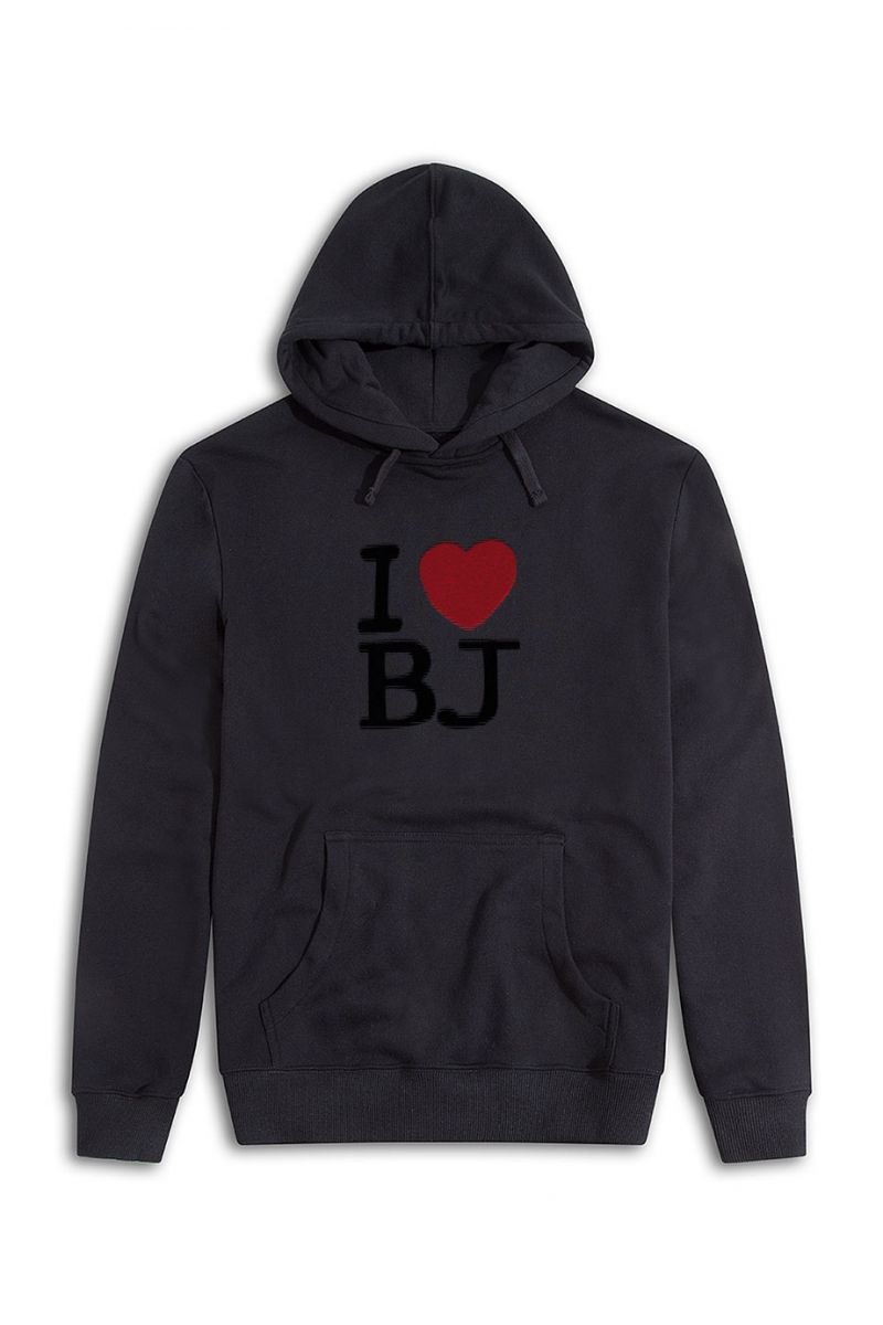 Black Premium Cotton I love BJ Design Pullover Hoodie