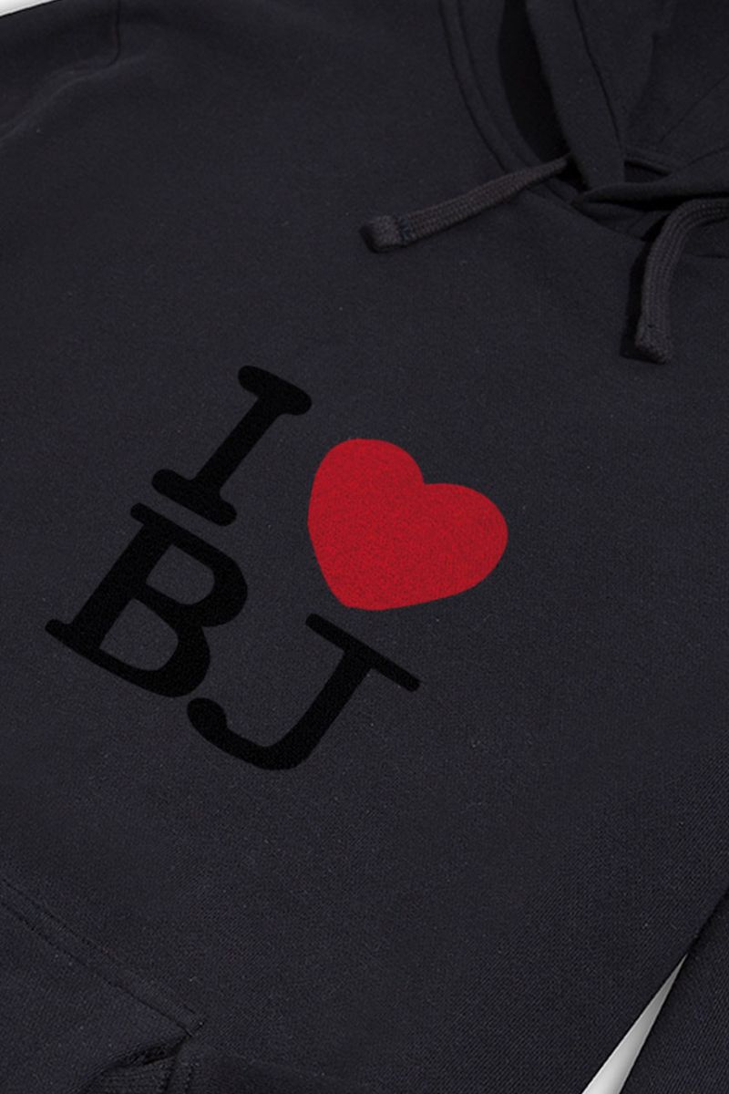 Black Premium Cotton I love BJ Design Pullover Hoodie