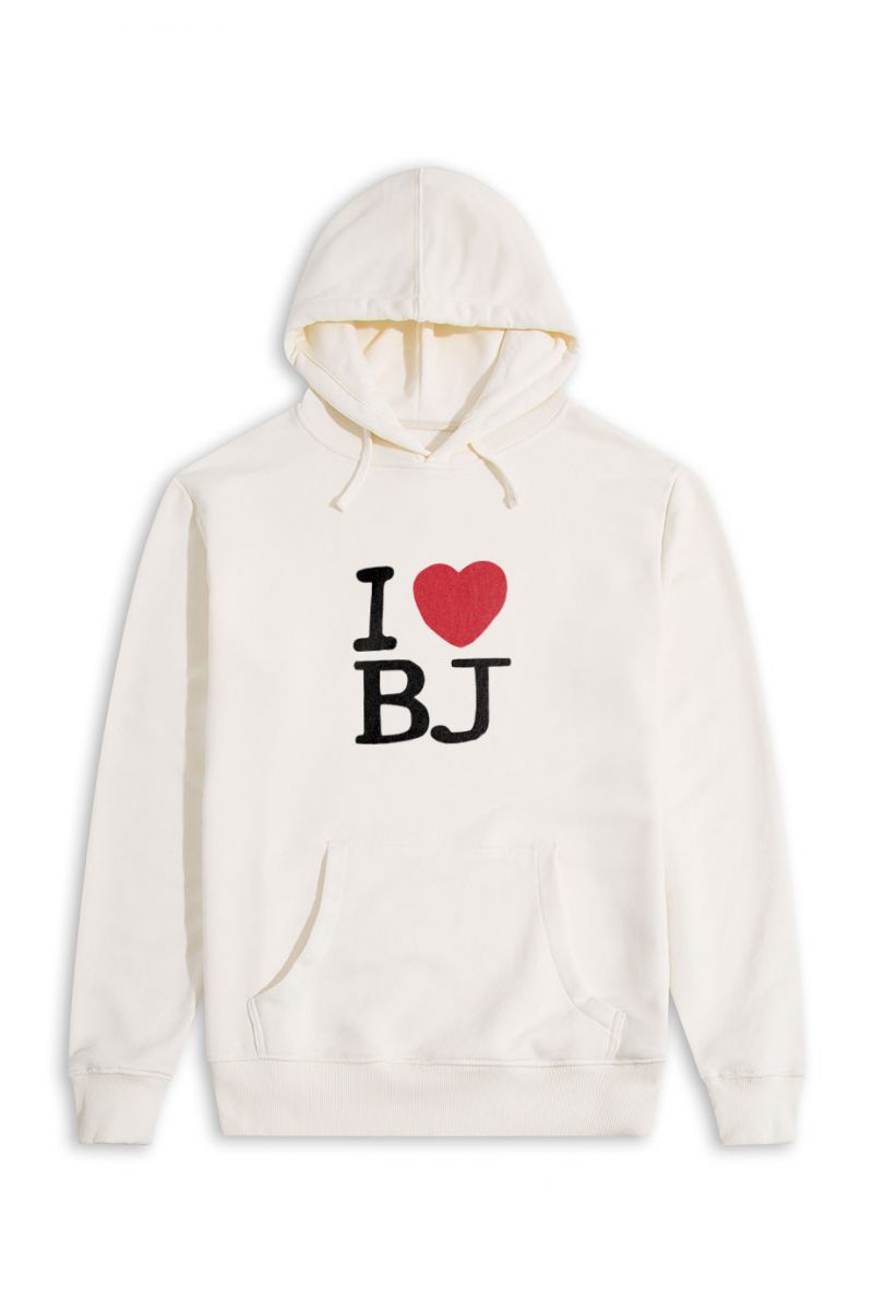 Ecru Premium Cotton I love BJ Design Pullover Hoodie