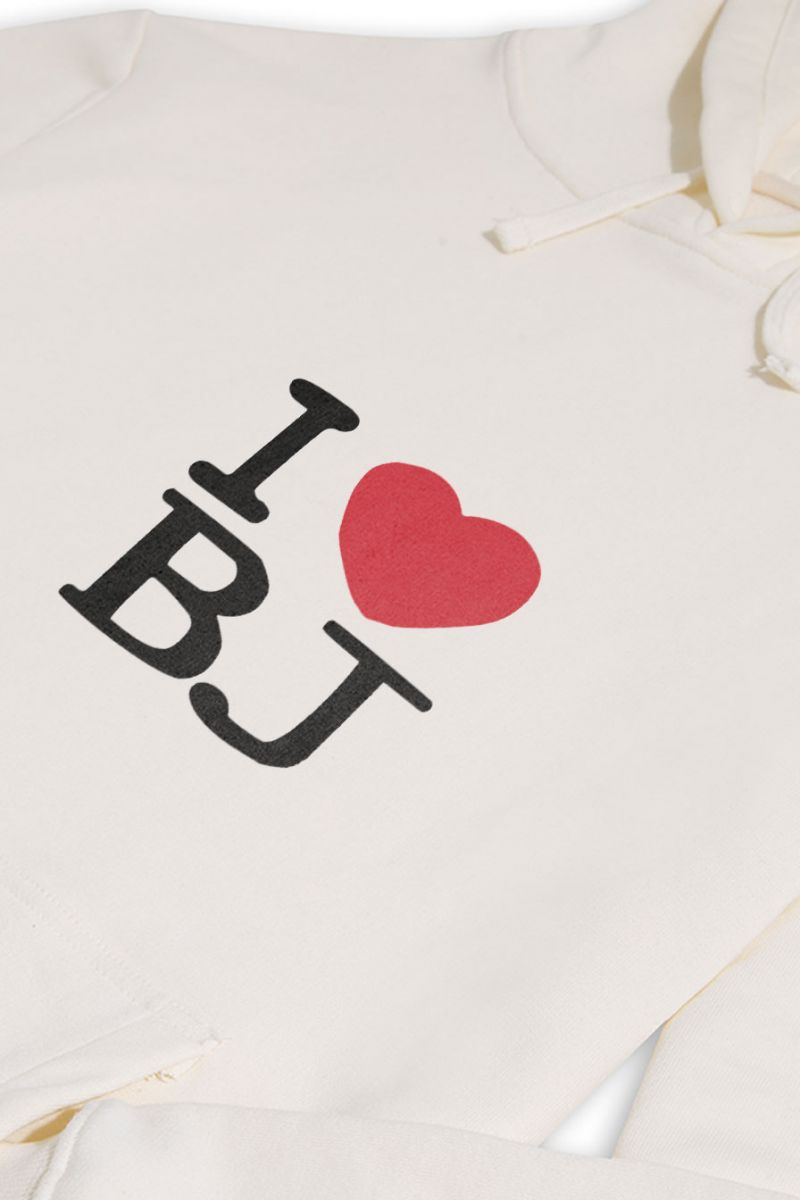 Ecru Premium Cotton I love BJ Design Pullover Hoodie