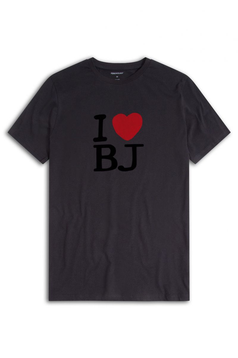 Black Soft Fabric I love BJ Design Short Sleeve Tee