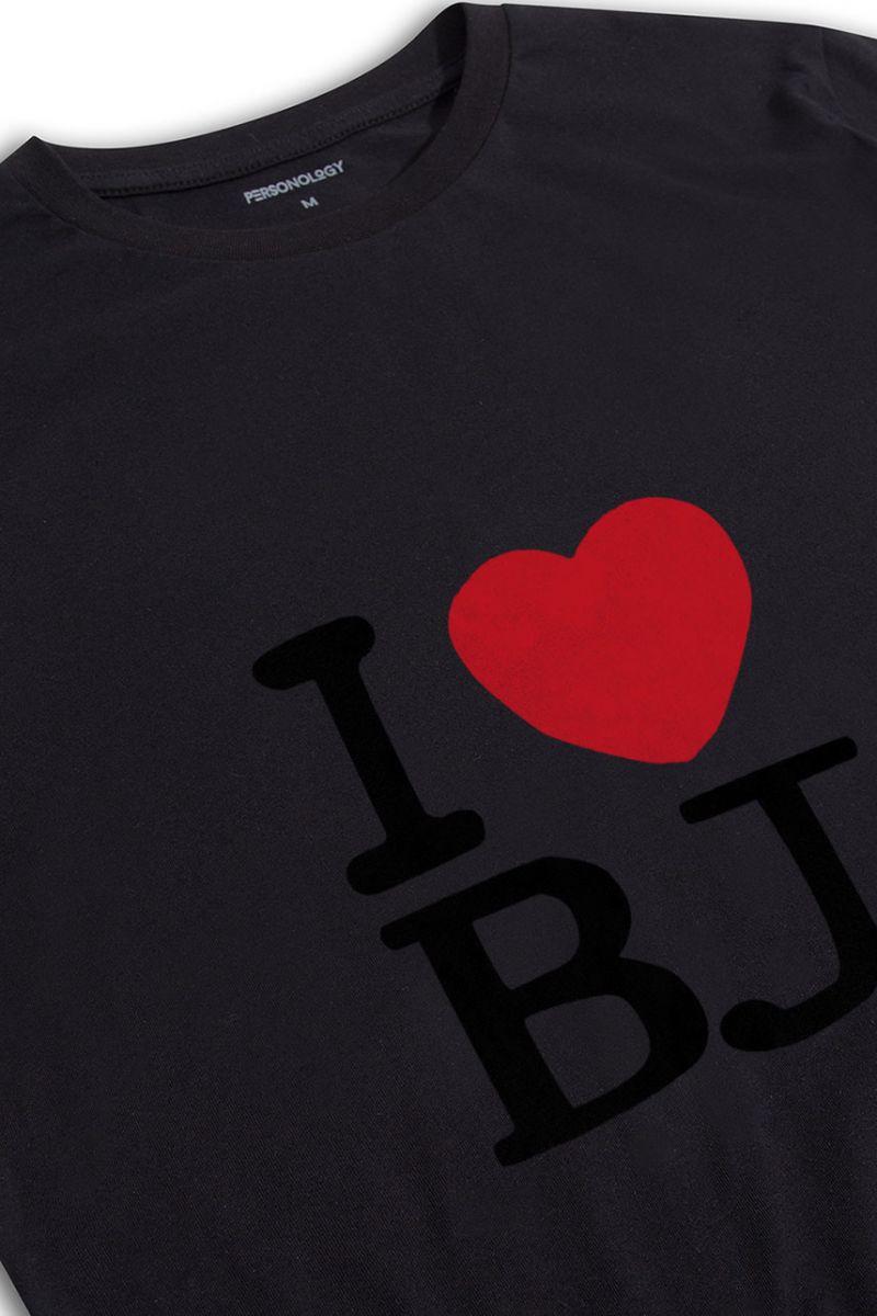 Black Soft Fabric I love BJ Design Short Sleeve Tee