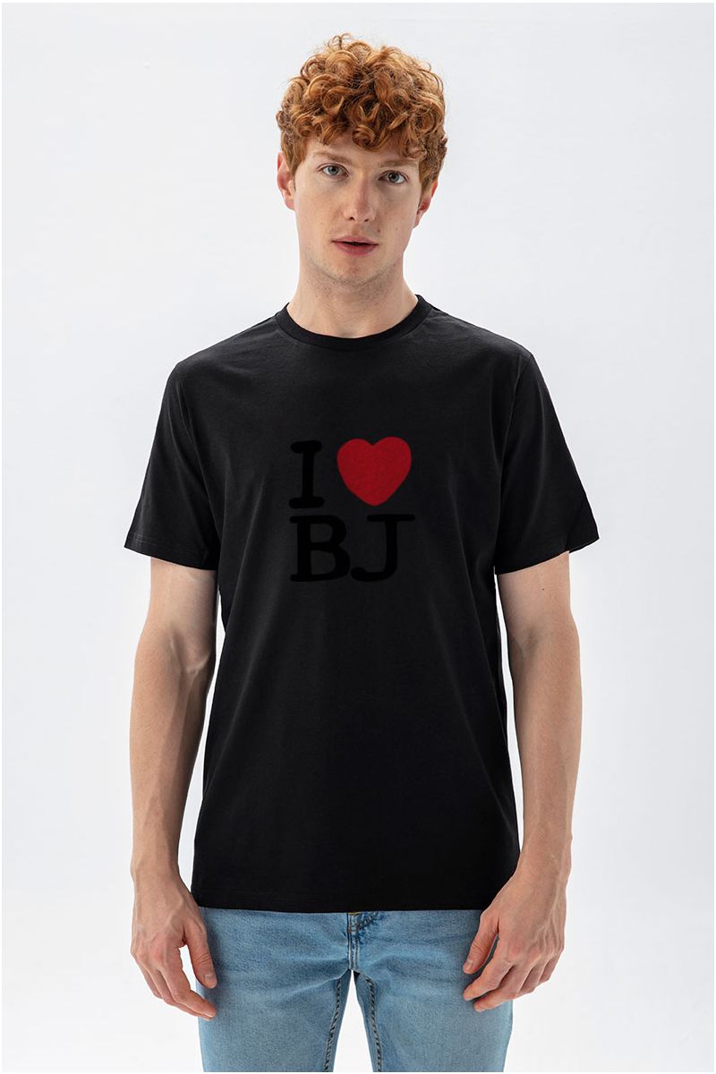 Black Soft Fabric I love BJ Design Short Sleeve Tee