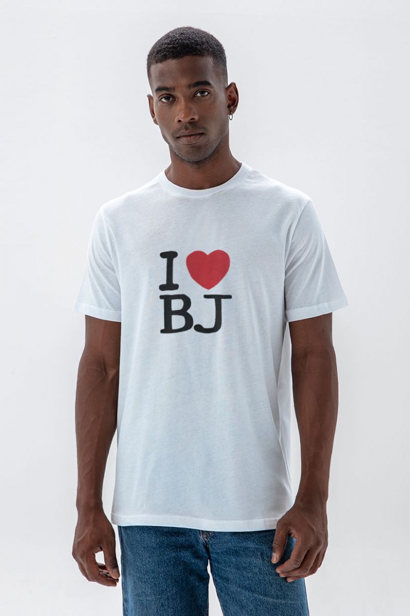 White Soft Fabric I love BJ Design Short Sleeve Tee
