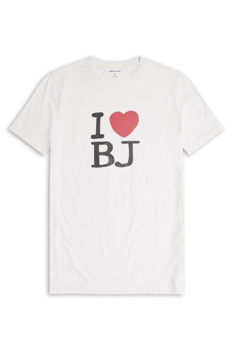 Off White Soft Fabric I love BJ Design Short Sleeve Tee