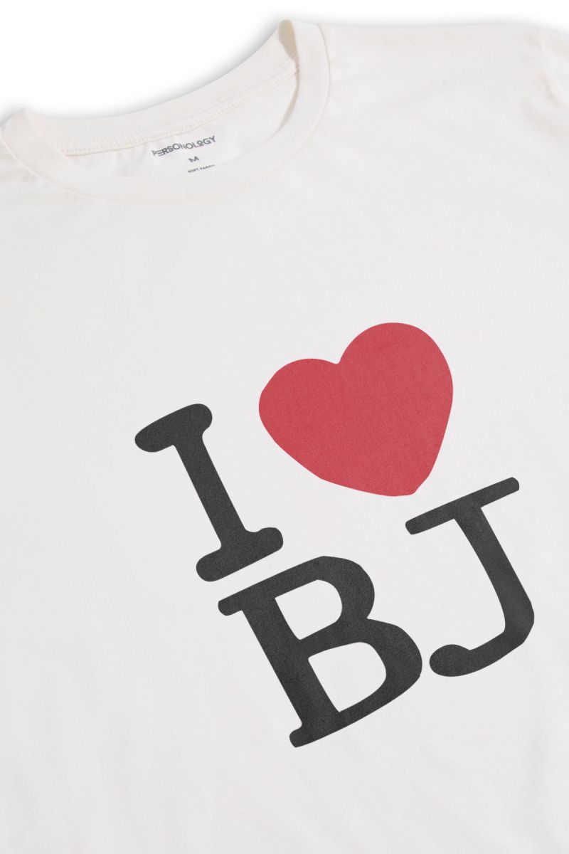 Off White Soft Fabric I love BJ Design Short Sleeve Tee