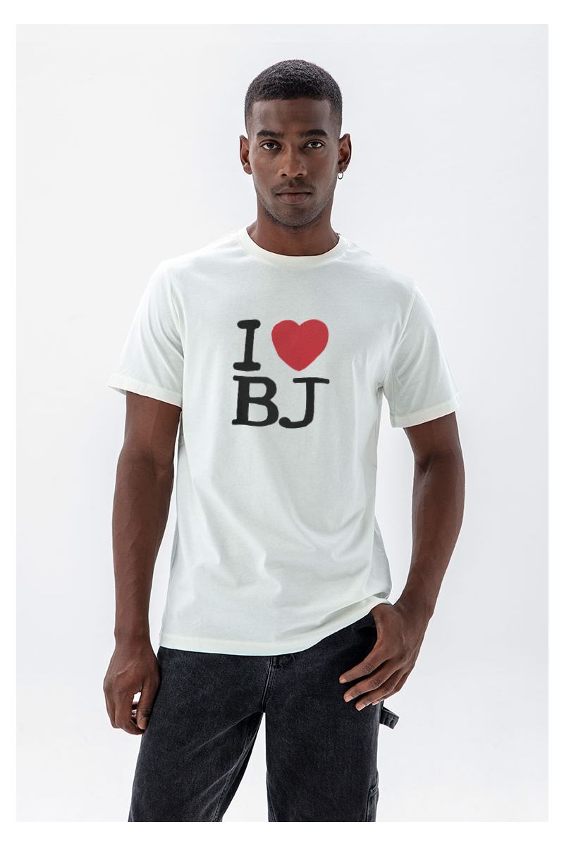 Off White Soft Fabric I love BJ Design Short Sleeve Tee