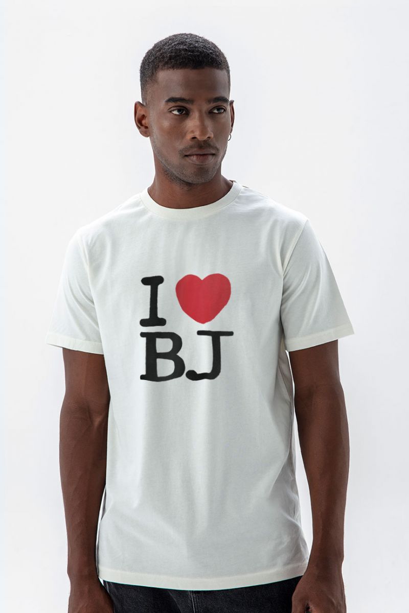 Off White Soft Fabric I love BJ Design Short Sleeve Tee