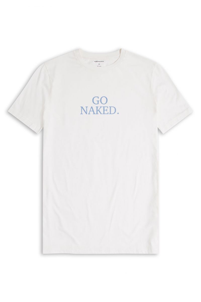 Off White Soft Fabric go naked Design Short Sleeve Tee