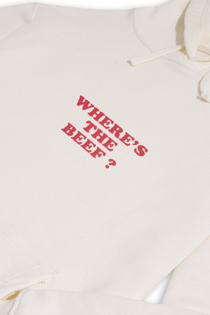 Ecru Premium Cotton Where's the beef ? Design Pullover Hoodie
