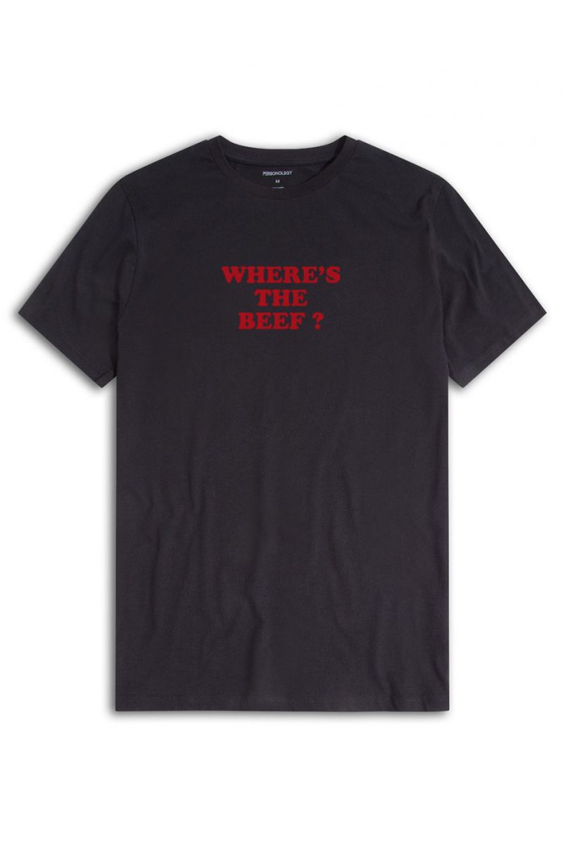 Black Soft Fabric Where's the beef ?  Design Short Sleeve Tee