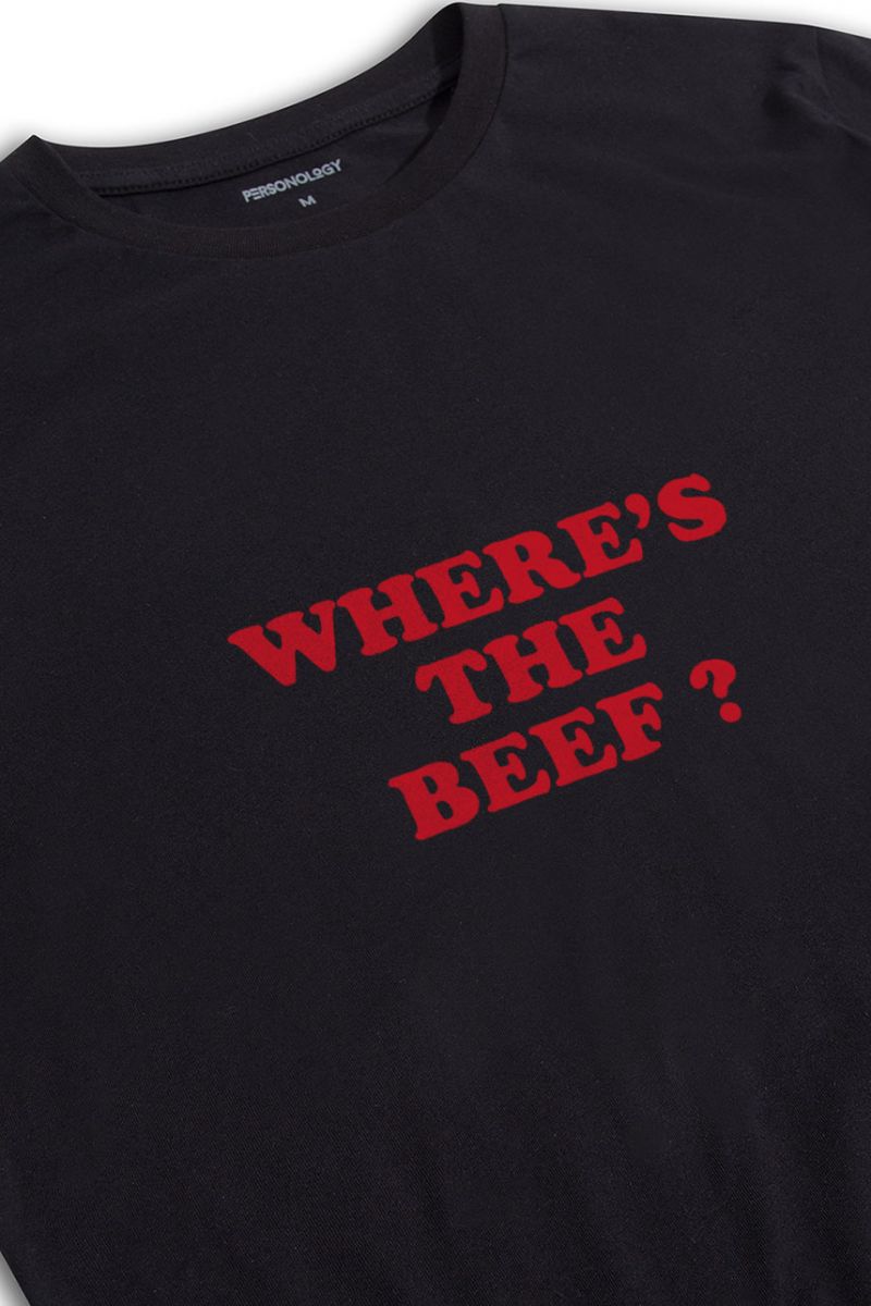 Black Soft Fabric Where's the beef ? Design Short Sleeve Tee