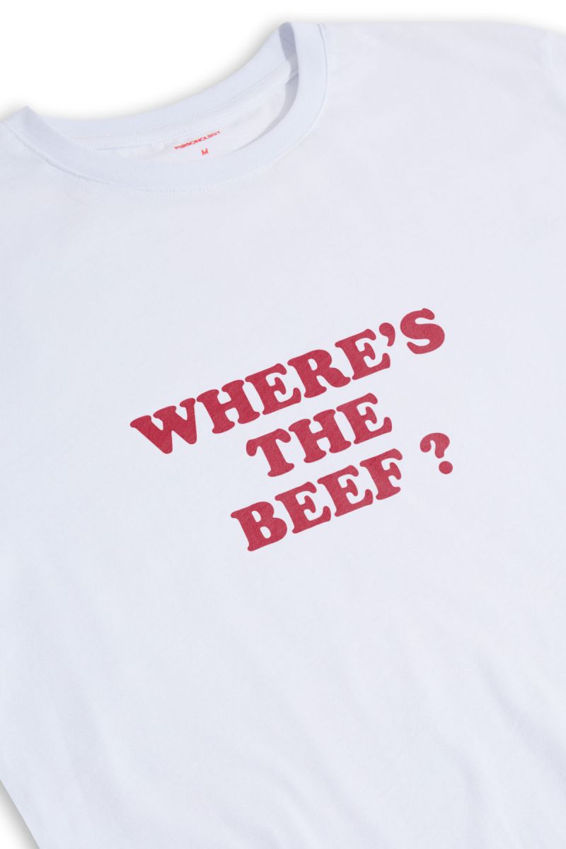 White Soft Fabric Where's the beef ? Design Short Sleeve Tee