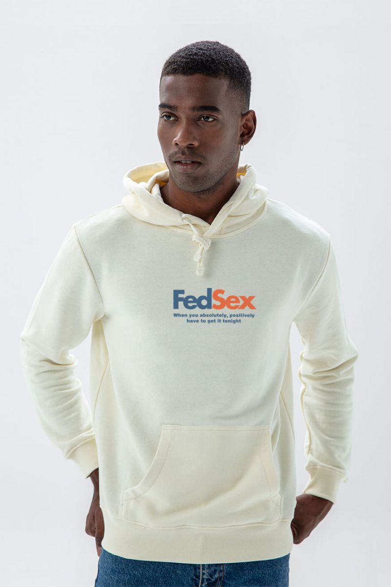Ecru Premium Cotton FedSex Design Pullover Hoodie