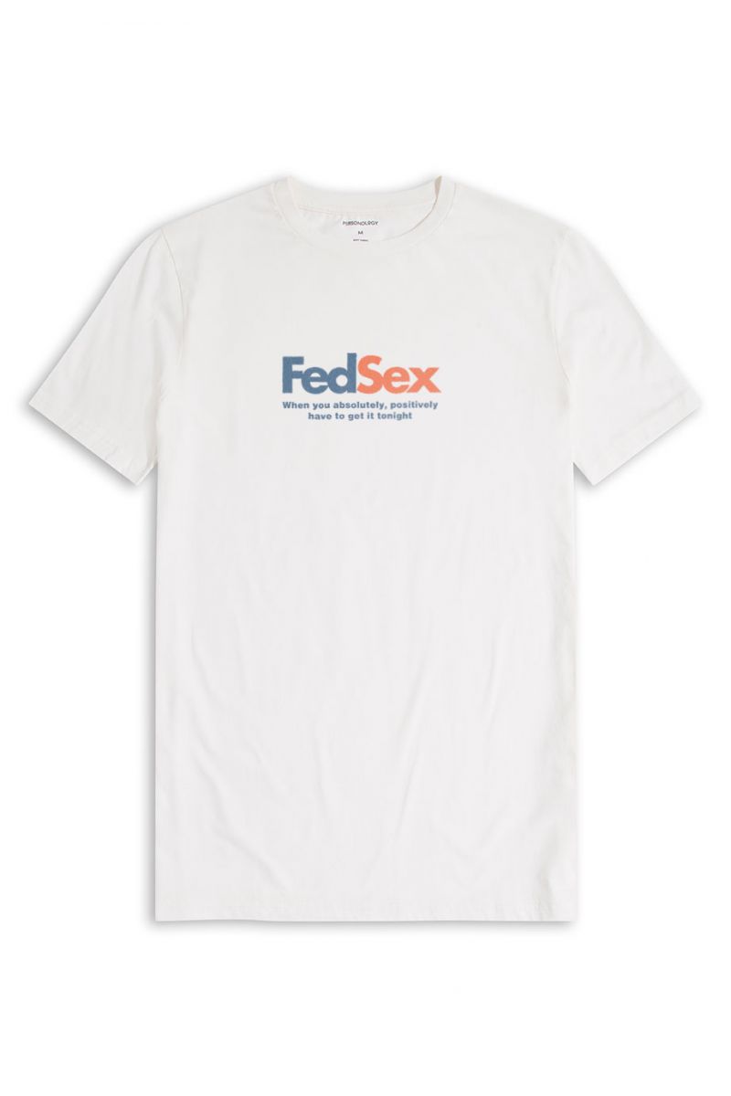 Off White Soft Fabric FedSex Design Short Sleeve Tee