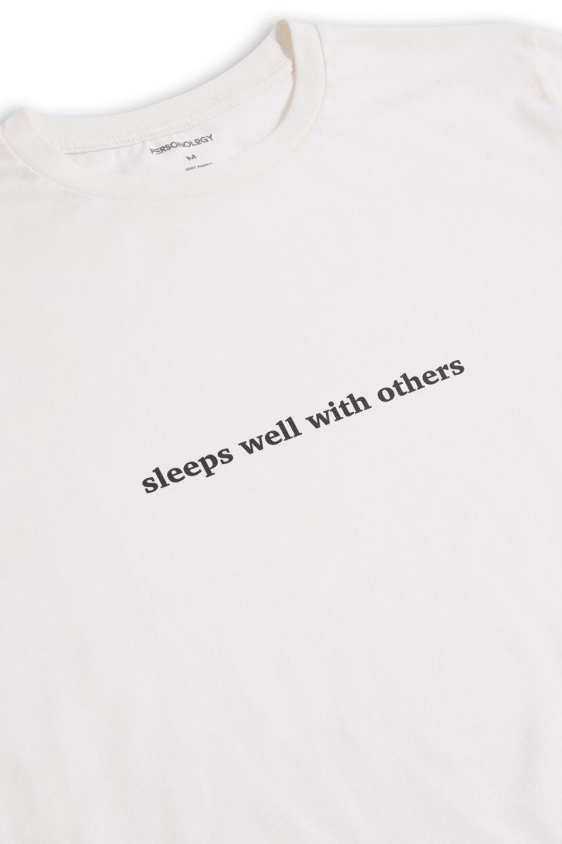 Off White Soft Fabric sleeps well with others Design Short Sleeve Tee