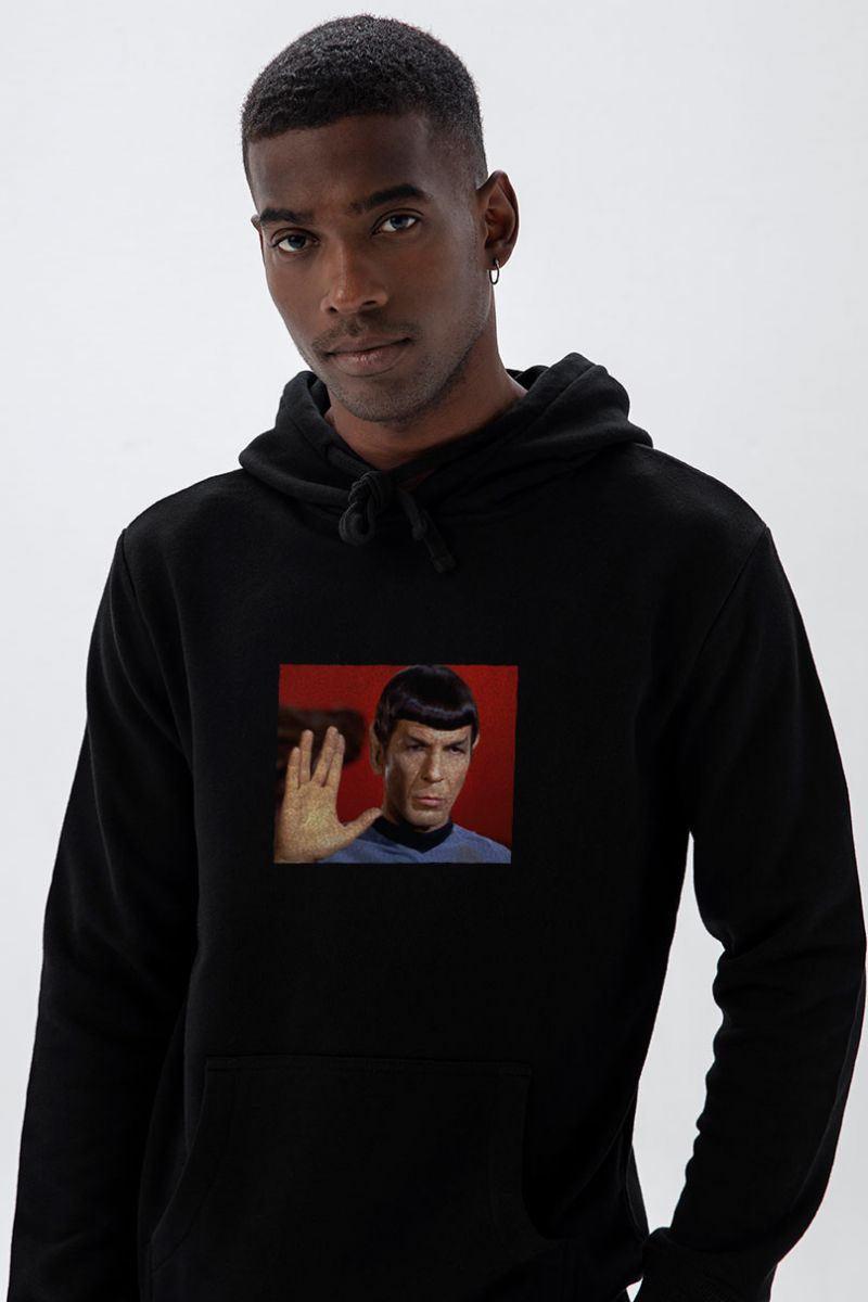 Black Premium Cotton Mr. Spock Design Pullover Hoodie
