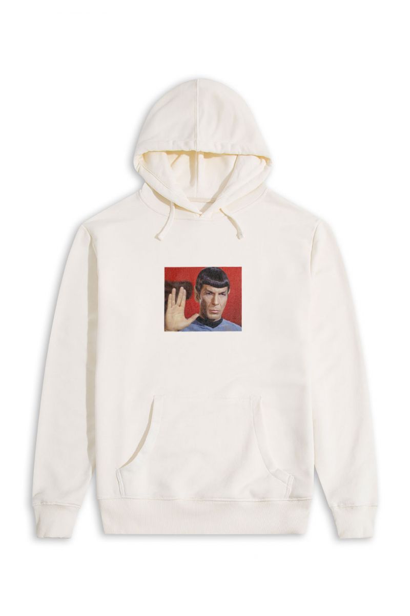 Ecru Premium Cotton Mr. Spock Design Pullover Hoodie