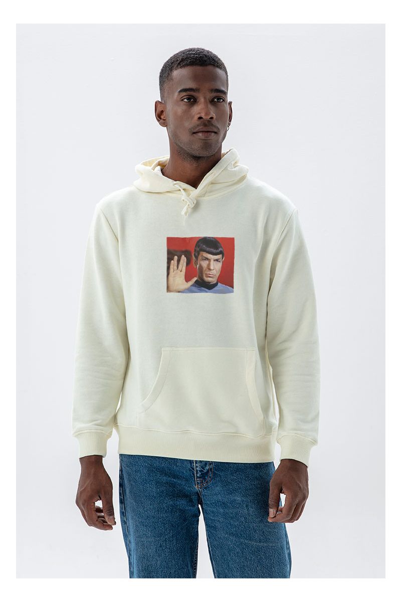 Ecru Premium Cotton Mr. Spock Design Pullover Hoodie