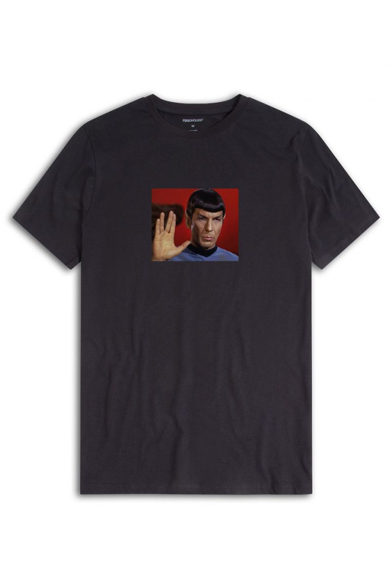 Black Soft Fabric Mr. Spock Design Short Sleeve Tee